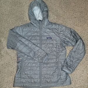 Women's Patagonia Nano Puff Hoodie Puffer Jacket Grey/Silver Size XL